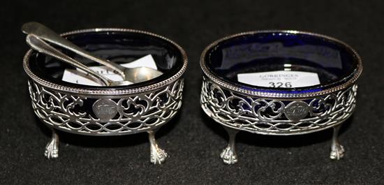 Pair of George III oval silver salts, with pierced sides